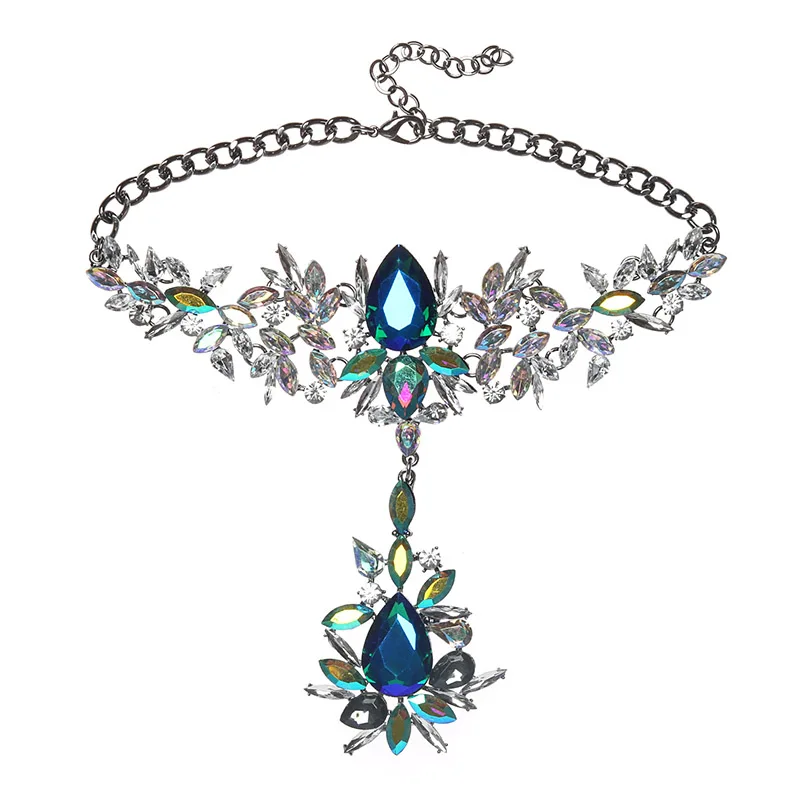 Holylove Gold Silver Sexy Bling Floral Beaded Long Pendant Statement Choker Necklace For Women Girls Bridal Wedding Jewelry | Украшения и