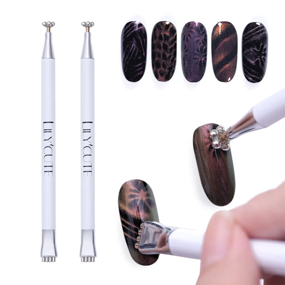 LILYCUTE 1 Pc Dual-ended Cat Eye Magnet Stick Flower Stripe Grid for 3D Magnetic UV Gel Nail Polish Manicure Nail Art Tools