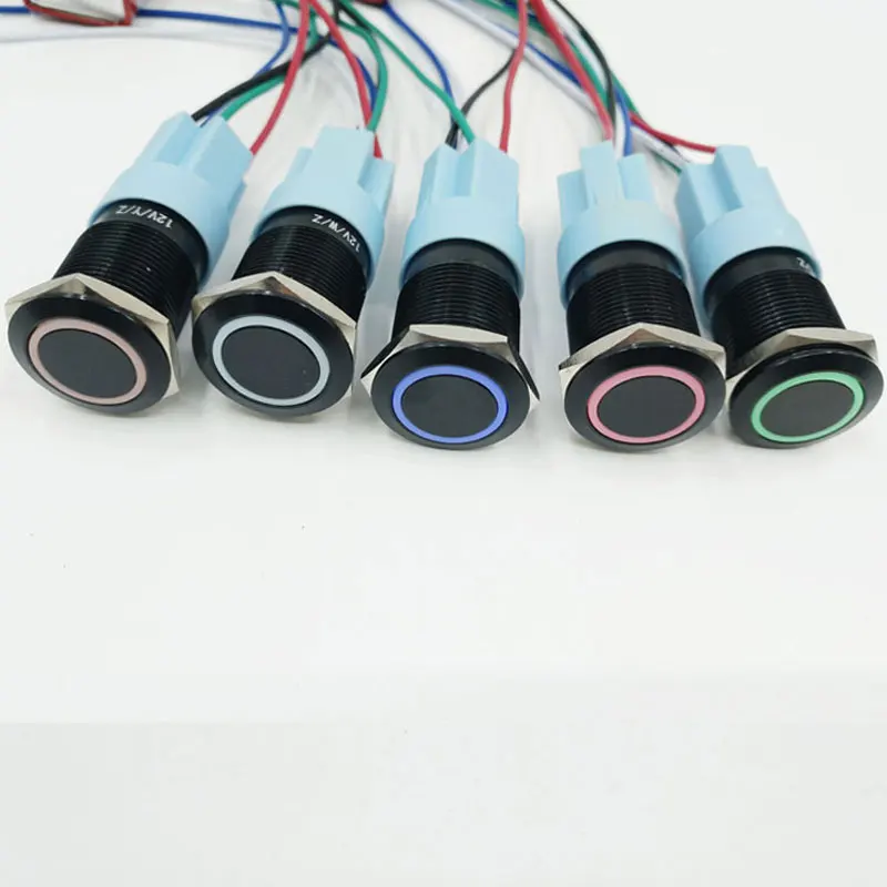 Черный 5 Pin 19 мм 5V 12V 24V 220V светодиодный металлический кнопочный Мгновенный