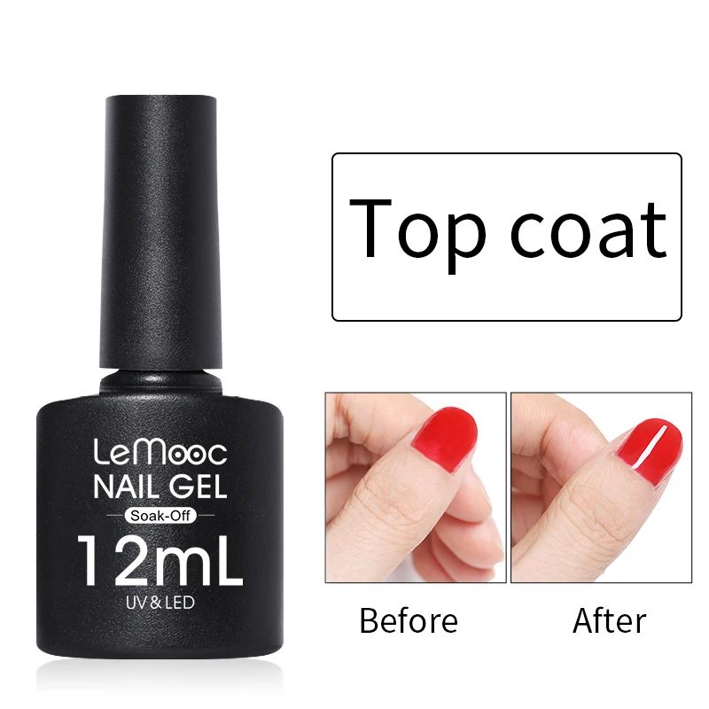 Top Coat LEMOOC 12ml Base Coat Matte Top Coat Gel Nail Polish No Wiping Long Lasting Transparent Nail Art Soak Off UV Gel Varnish - Цвет: Top Coat