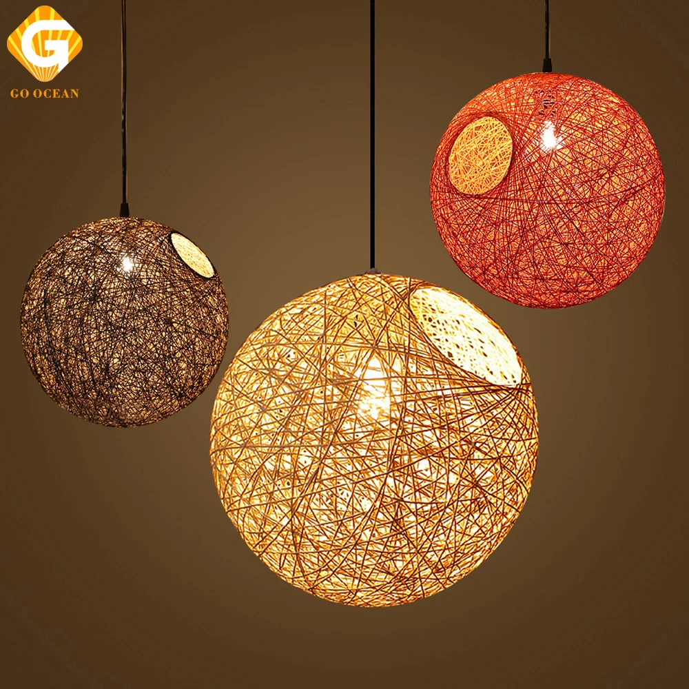 Подвесной светильник из бамбука Цветные LED лампы ротанга для бара кафе дома в