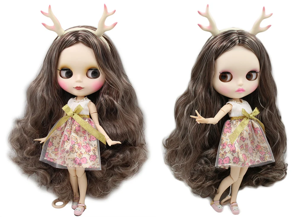 Кукла Blyth Cappucino Elk, кукла с матовым лицом, платье, обувь, рог лося, набор вручную AB в подарок 1/6 BJD