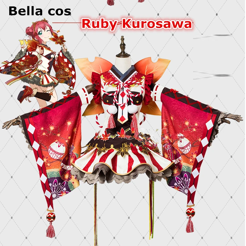 Lovelive sunshine Aqours красный кленовый листья Kunikida Hanamaru косплей костюм кимоно платье