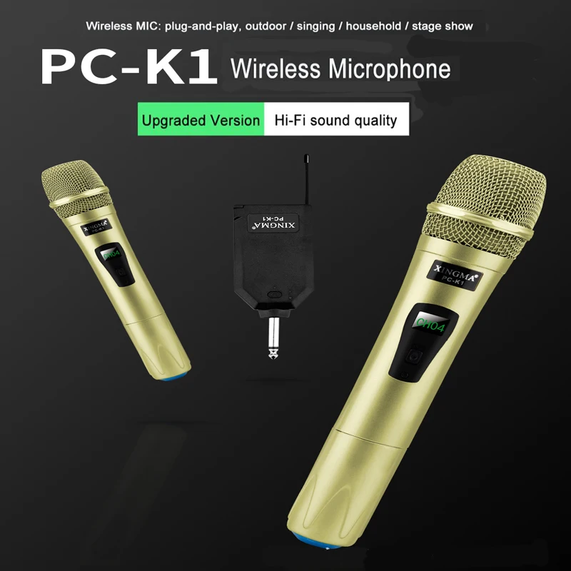 XINGMA PC-K1 беспроводной микрофон профессиональный ручной 2 канала студия двойной VHF динамический микрофон для караоке системы компьютера KTV
