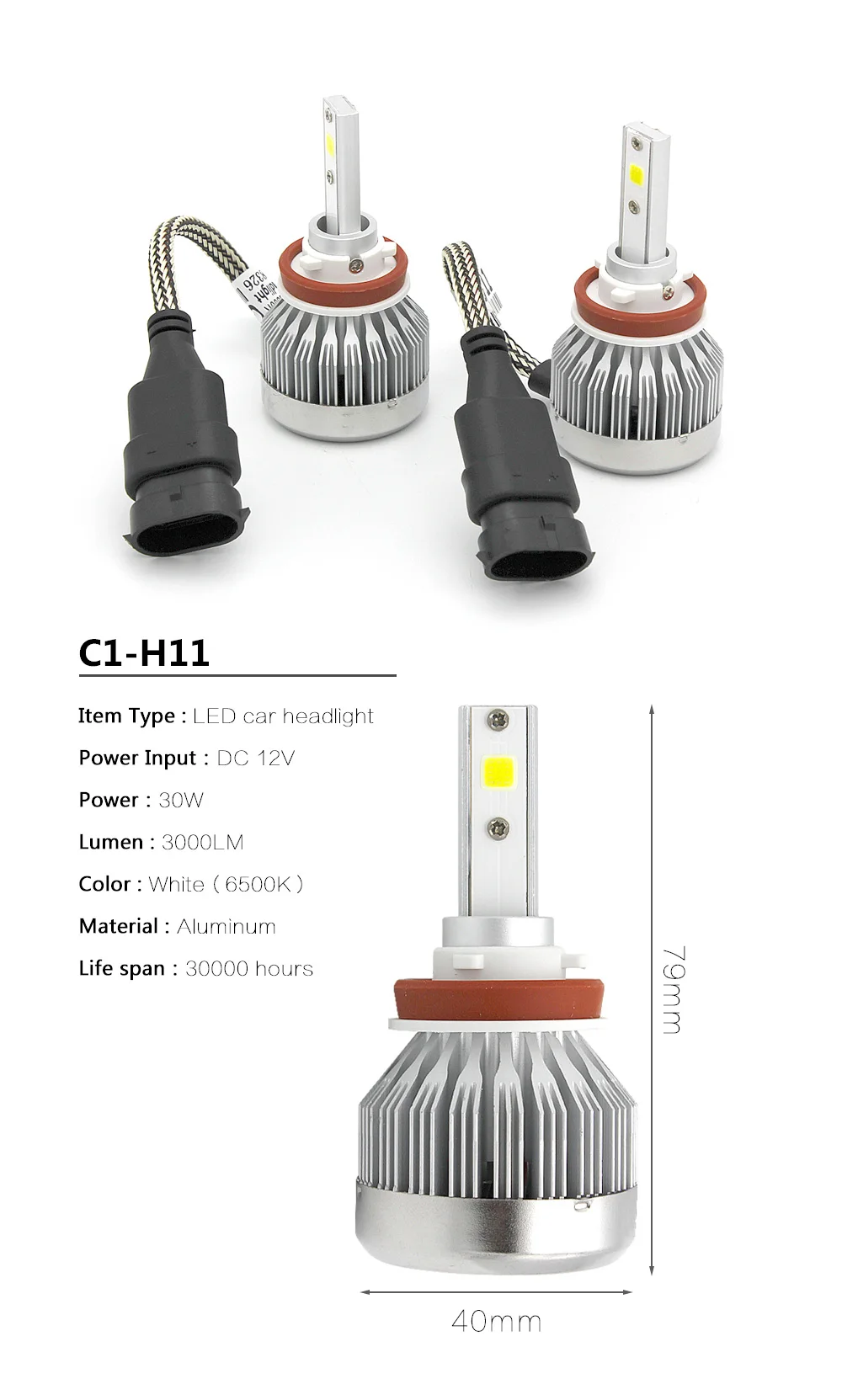 1 шт.: ANBLUB H1 H3 H7 H8 H9 H11 9005 9006 H4 светодиодный фары лампы 30 Вт 3000LM 6000 K COB авто фары для автомобиля Kit, работающего на постоянном токе 12 В