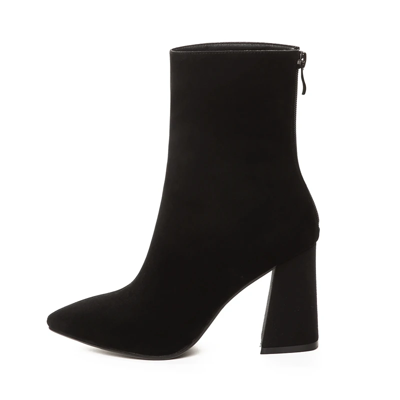ENMAYER Woman Ankle boots Winter Causal Pointed toe Short Zipper Black Size 33 40 Kid Suede Thick High heels Shoes CR1610|Женские