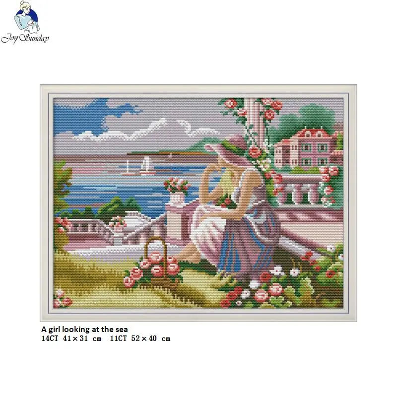 Joy Sunday девушка которая выглядит на море наборы крестиков DMC хлопковая нить 11CT и 14CT