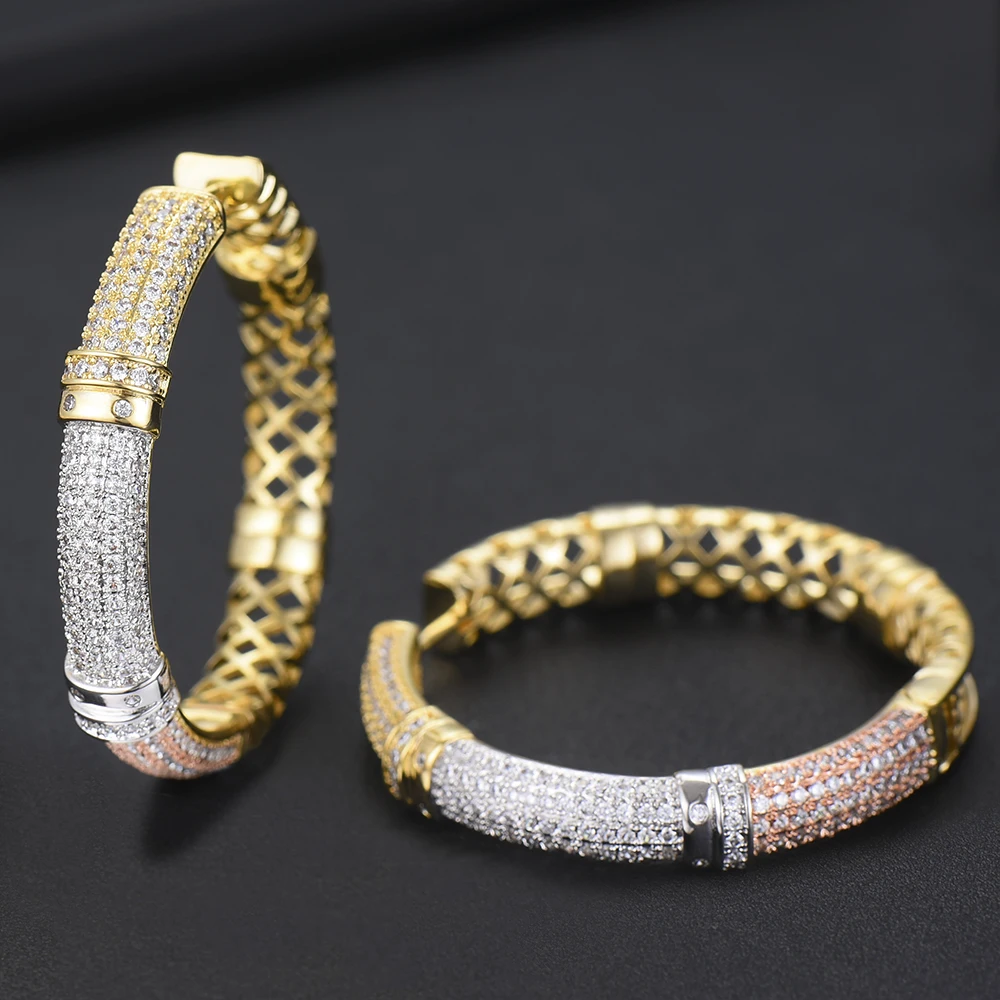 Godki роскошный полный микро кубический циркон эффектные большие круглые серьги