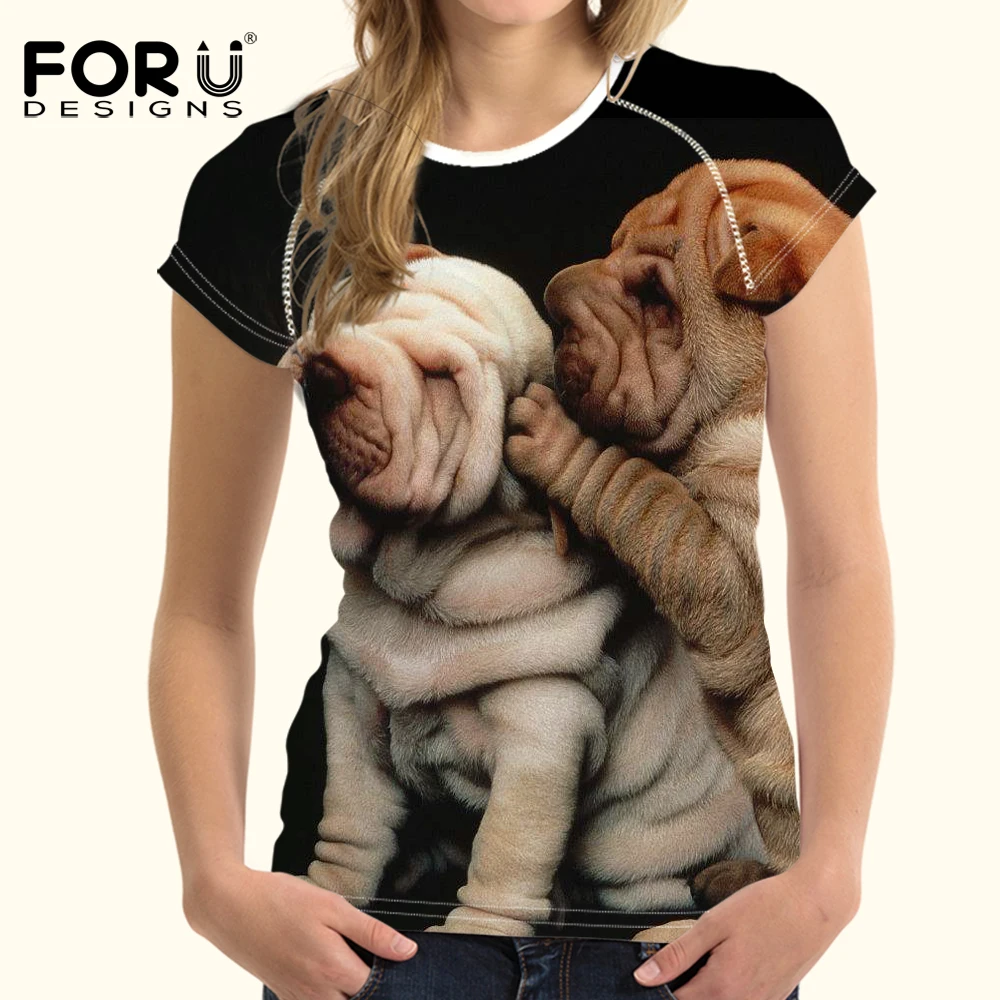 FORUDESIGNS/крутые 3D футболки с принтом собаки шарпей женские летние модный бренд топ