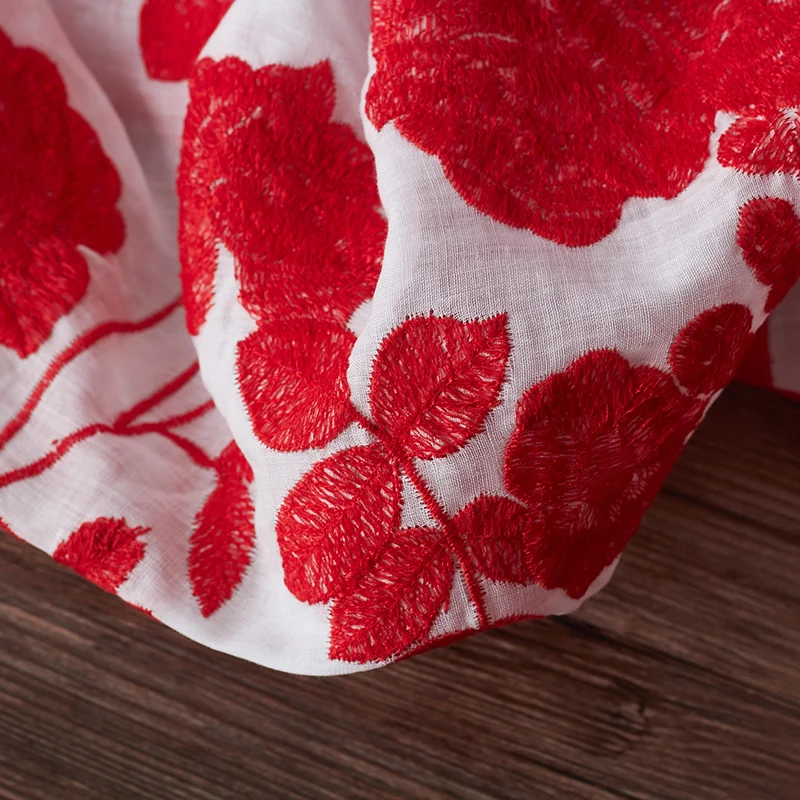 Ramie embroidery red flowers fabric spring summer skirt dress tissu doux tela suave 0.5meter | Дом и сад