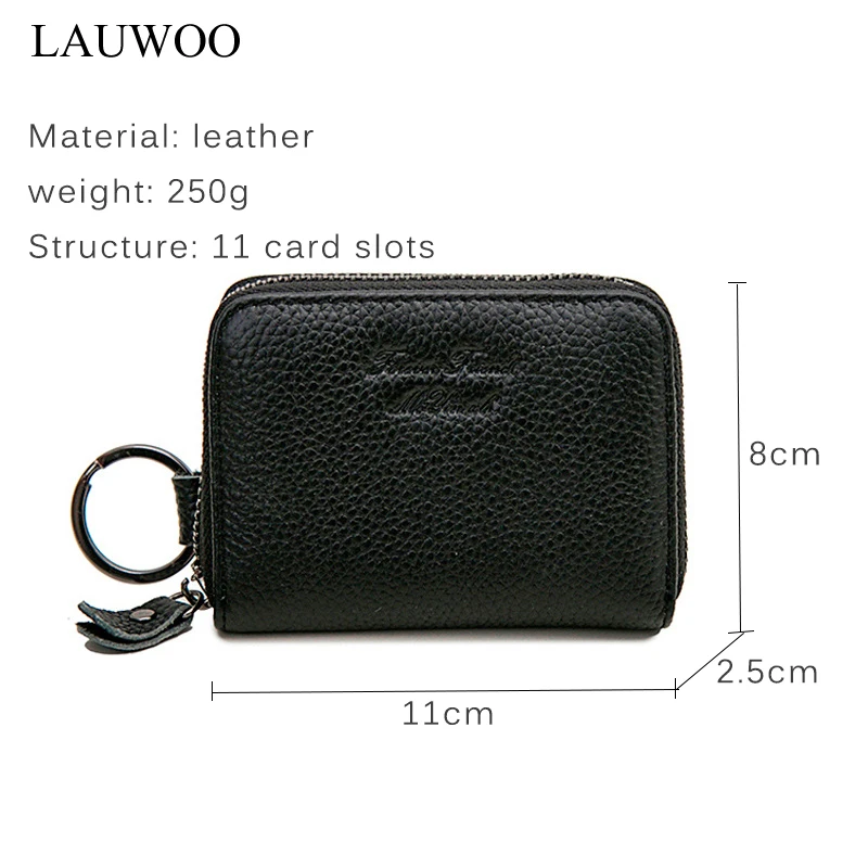LAUWOO Genuine Leather Women Card Holder Wallet Credit slots wallets with key rings Female Coin Purses Shor Purse ANS | Багаж и сумки