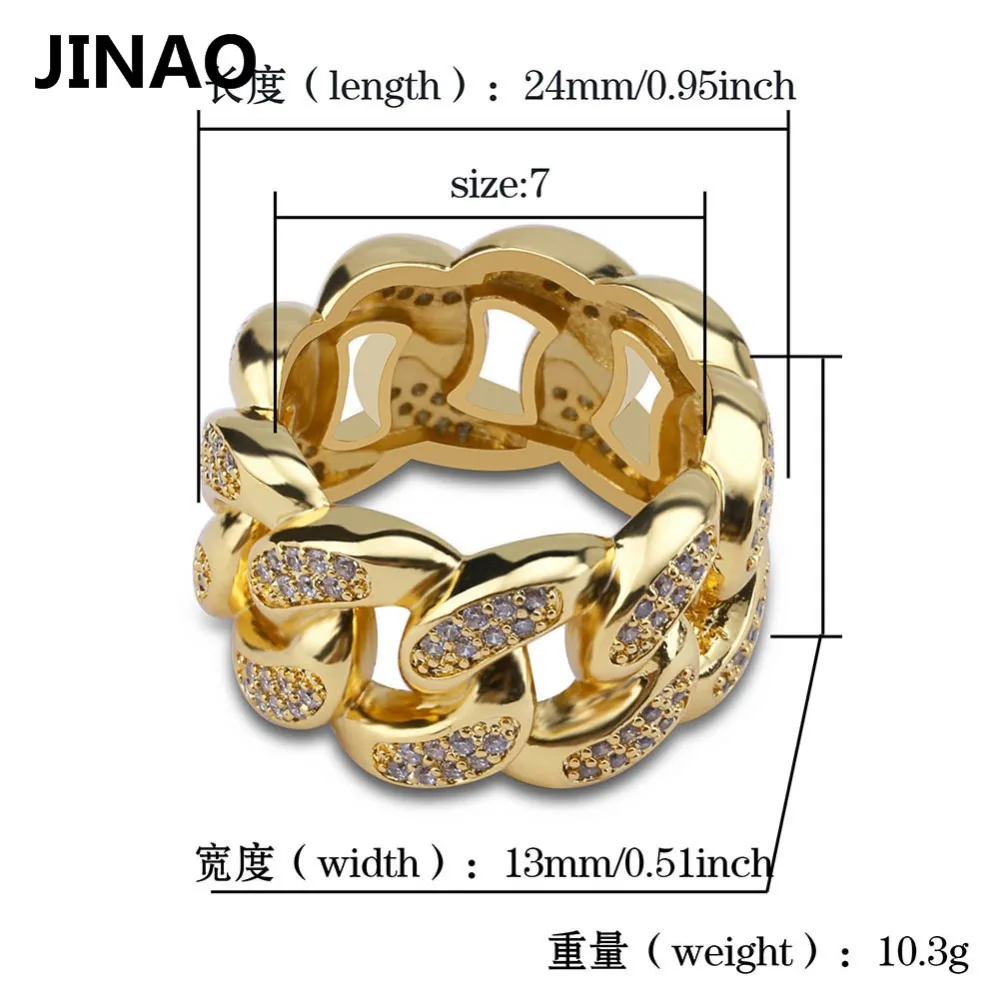 Новинка, мужские трендовые кольца, золотого цвета, высокое качество, Bling Ice Out AAA CZ, хип-хоп панк кольцо, кубинская цепочка
