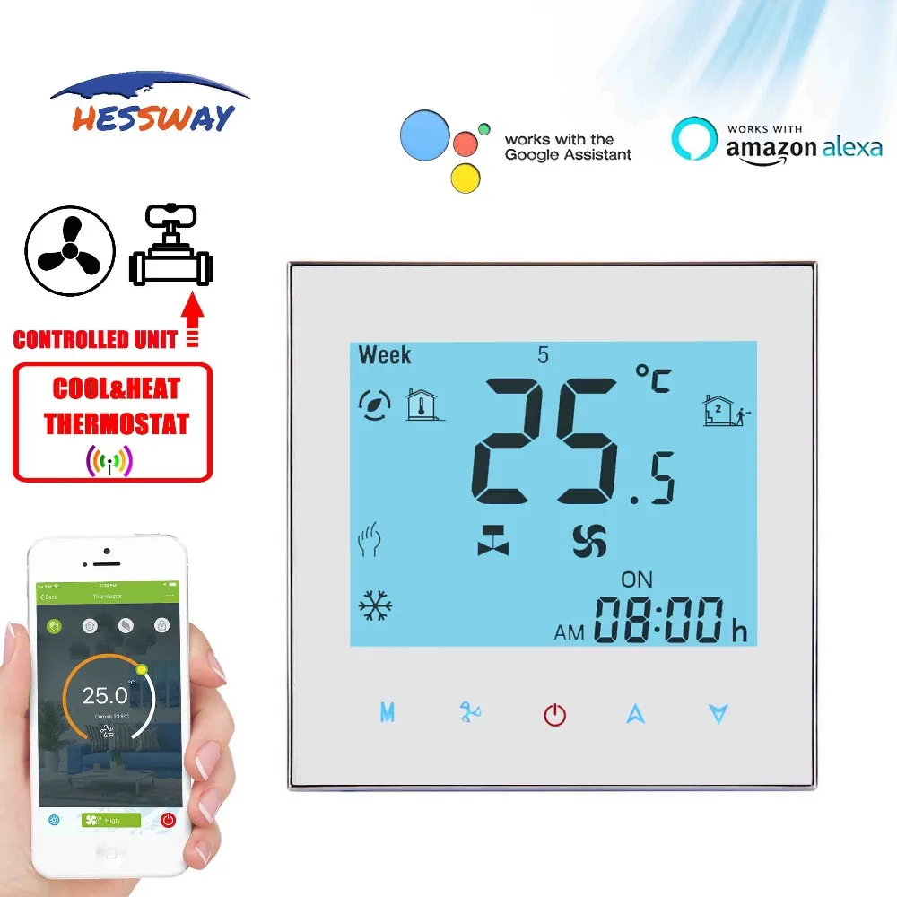 HESSWAY TUYA 2PIPE cool heat 3 speed fan WIFI thermostat valve proportional integral for 0-10V output