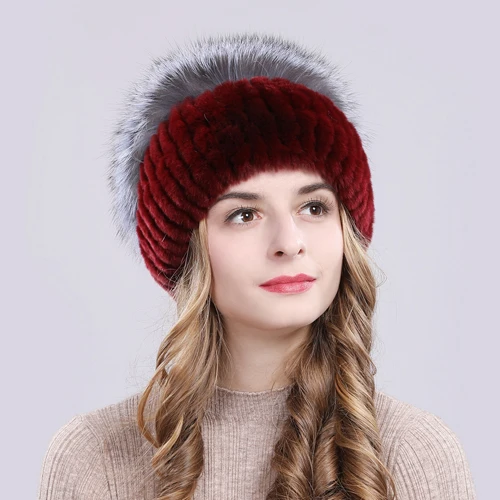 color 13 Outdoor Women Warm Soft Genuine Rex Rabbit Fur Hat Knitted Natural Real Sliver Fox Fur Caps Winter Real Rabbit Fur Beanies Hats - Цвет: color 13