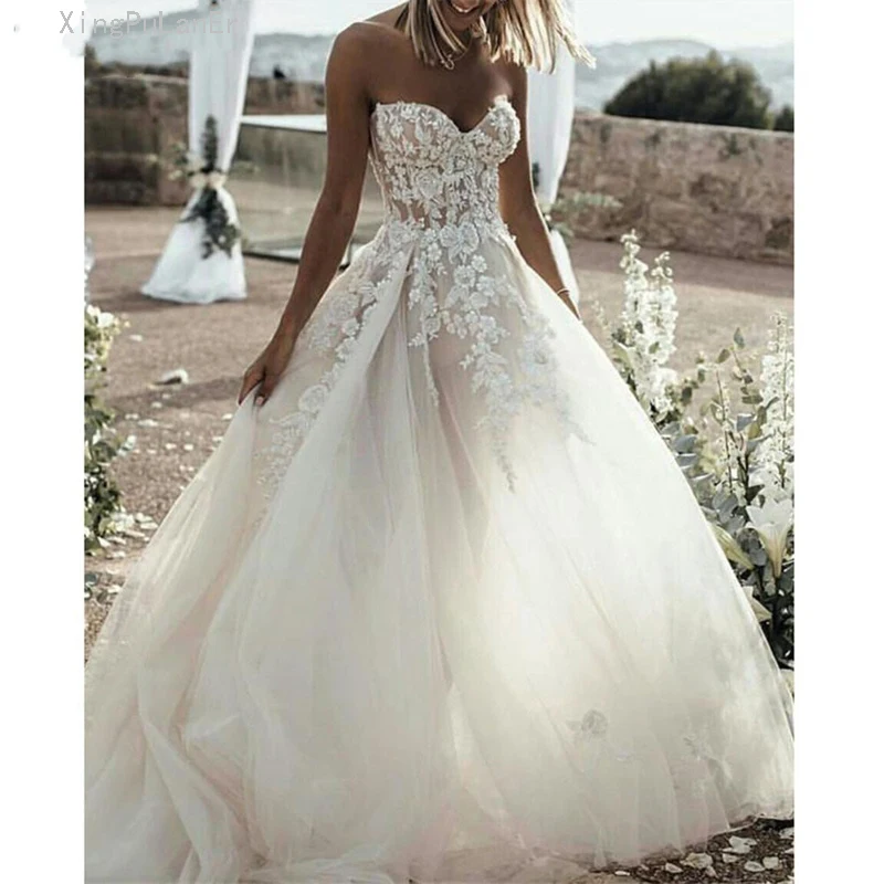

Vintage Ivory Lace Boho Wedding Dresses Simple Sweetheart See Through Corset Tulle Off Shoulder Hippie Beach Bridal Gowns