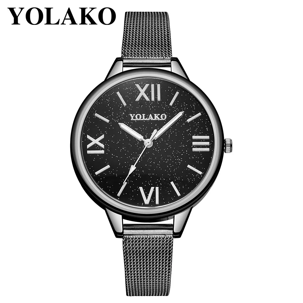 YOLAKO/новые женские модные часы с большим циферблатом из розового золота сетчатые