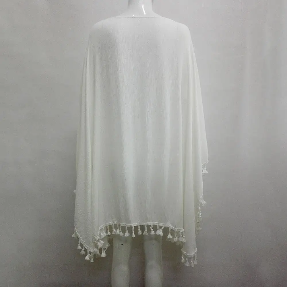 Богемная Пляжная накидка 2019 летняя женская с длинным рукавом белое парео