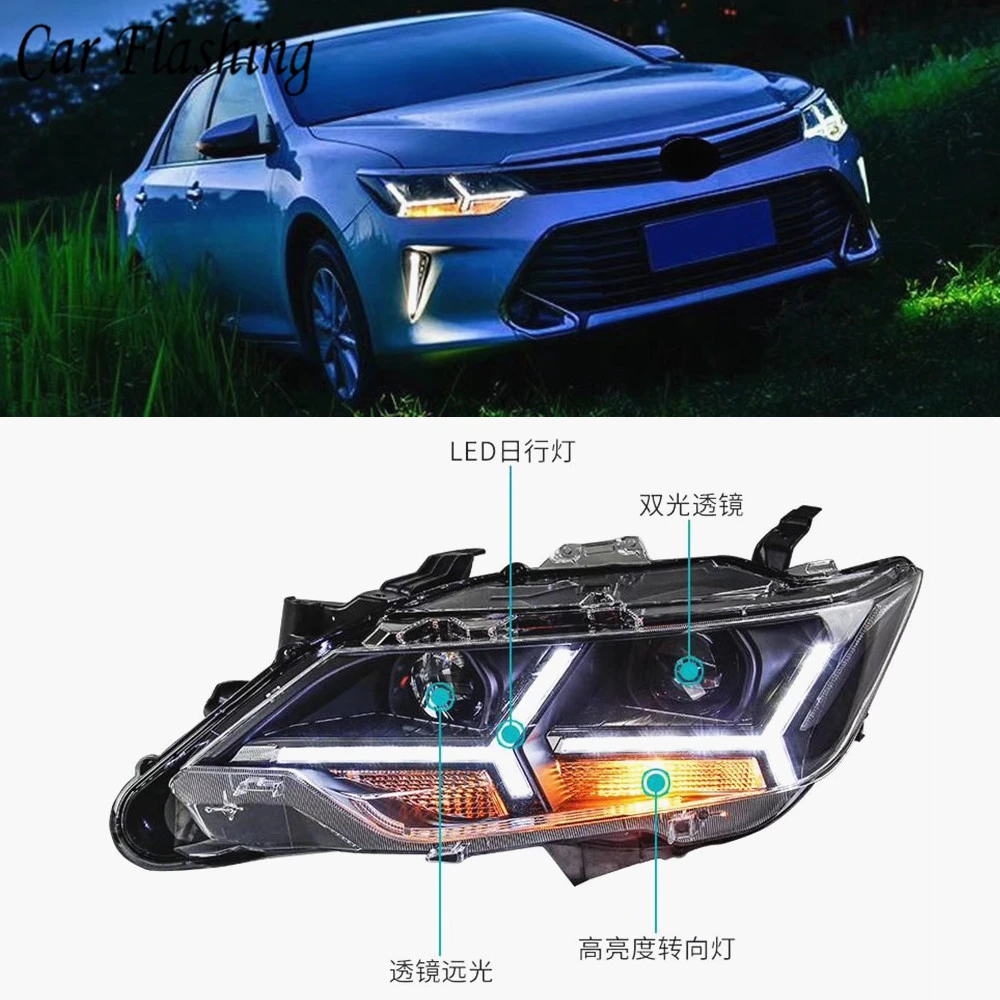 Car Styling for 2015 2016 2017 Toyota Camry V55 LED Headlight New Headlights drl Lens Double Beam H7 HID Xenon | Автомобили и