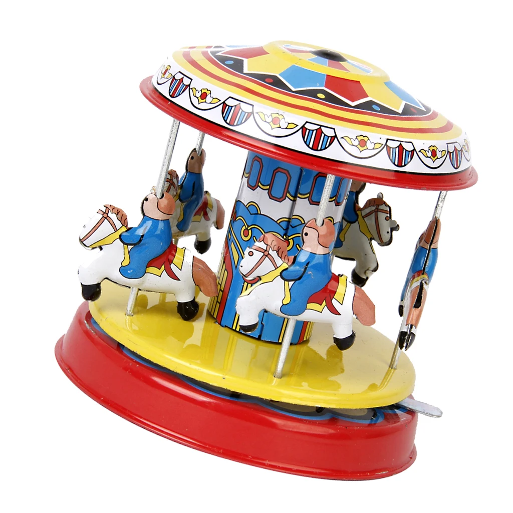 Vintage SPINNING Horse Carousel Fairground Merry Go Round Classic Tin Toy Gift |