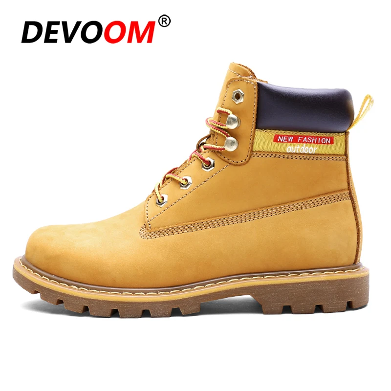 yellow no fur Брендовые ботинки из натуральной кожи; мужские ботинки черного цвета; модные мужские зимние ботинки; уличная Водонепроницаемая зимняя обувь Martin; Мужская обувь; размер 45 - Цвет: yellow no fur