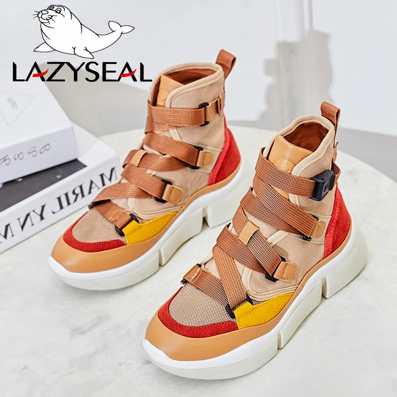 Женские Дышащие ботильоны LazySeal на платформе увеличивающие рост с круглым носком