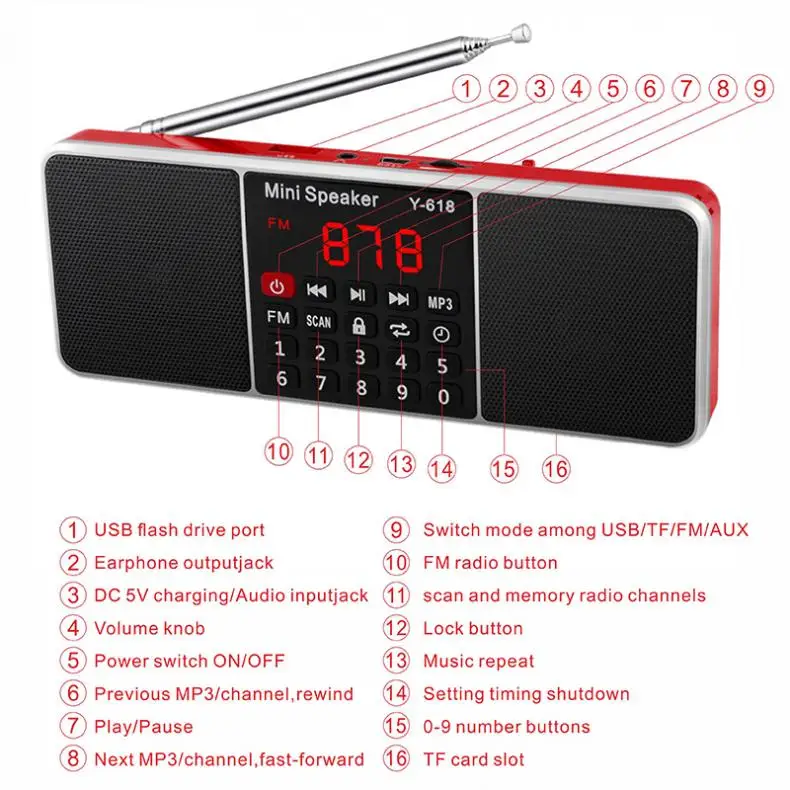 Bluetooth таймированное выключение портативный AM FM радио FM dab радио портативный am fm radyo Поддержка USB TF карта телефон музыкальный плеер динамик