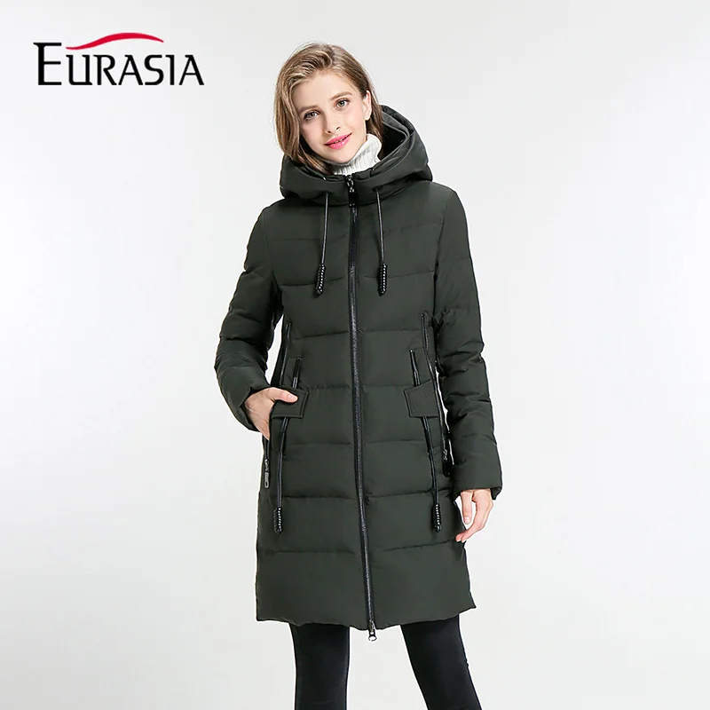 Eurasia New Women Winter Jacket Full Stand Collar Hooded Design Slim Outerwear Coat Warm Parka Lady Clothing Y1700010 - Цвет: Army green