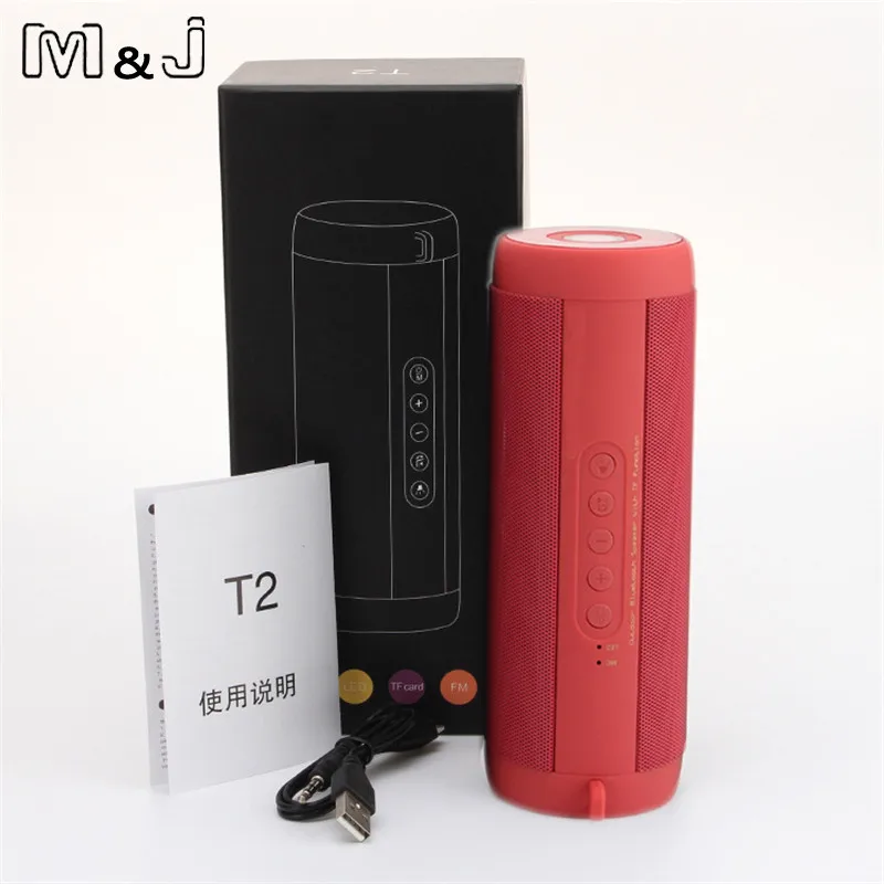 Red With Box M& J T2 беспроводной лучший Bluetooth динамик водонепроницаемый портативный открытый мини Колонка коробка громкий динамик дизайн для iPhone Xiaomi - Цвет: Red With Box