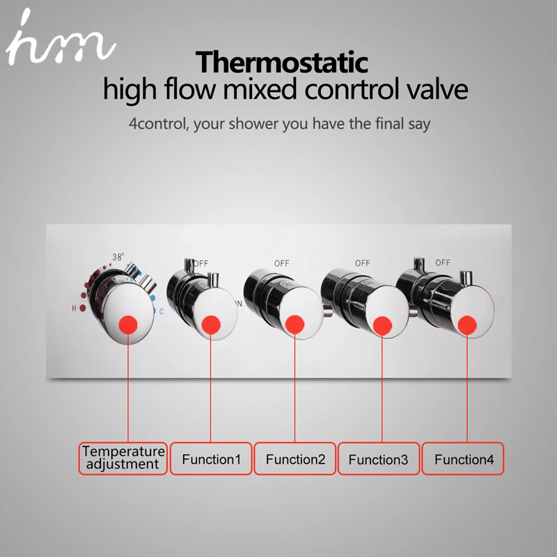 Термостатический смеситель для душа hm кран из латуни хром с большим потоком 5