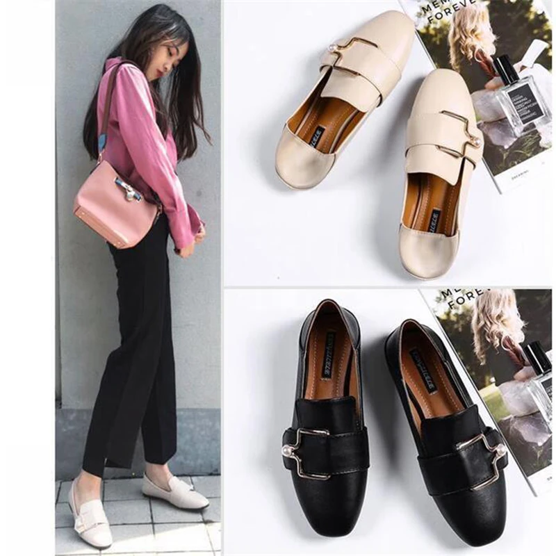 Женская обувь на плоской подошве из кожзаменителя модные Лоферы без застежки