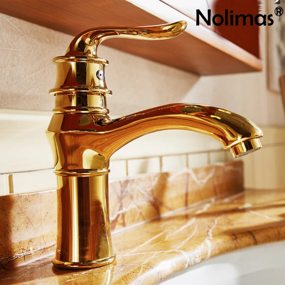 

Fashion Bathroom Basin Gold Faucet Brass with Body Tap Antique Golden Brass Copper Single Handle Hot And Cold Water Kitchen Tap