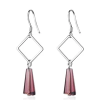 new sweet creative geometric silver plated jewelry hollow square color crystal personality dangle earrings xze253