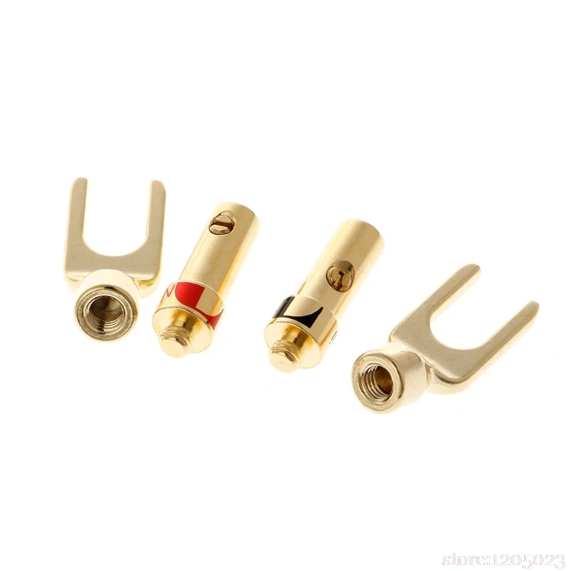 NEW 8 Pcs Brass Gold Plated Y Spade Speaker Plugs Audio Screw Fork Connector Adapter | Обустройство дома