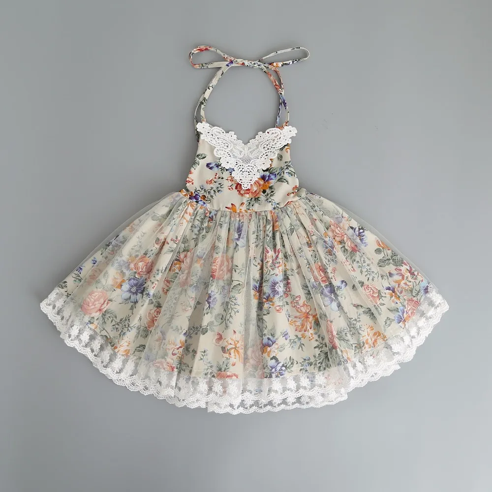 2018 Kids Corset Lace Hem Dresses Princess Backless Flower Boutique Costume 3-8yrs Girls Vintage Style Clothes Wholesale 18PCW01 | Детская