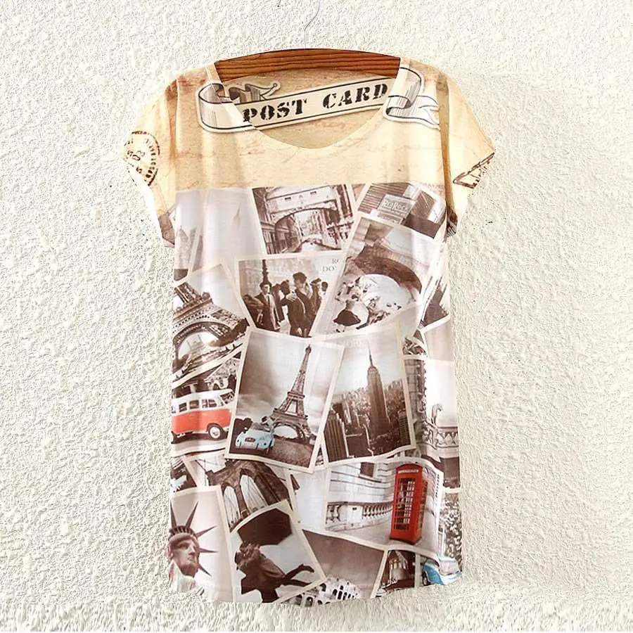 Женская футболка с принтом колесо обозрения летняя коротким рукавом 2015 модная в