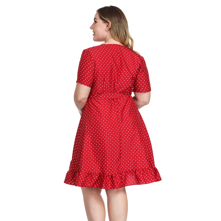 

women red dot plus size Elegant dress summer Sexy short dress XL-4XL large size Ruffles Party big dresses vestidos clothes 2018