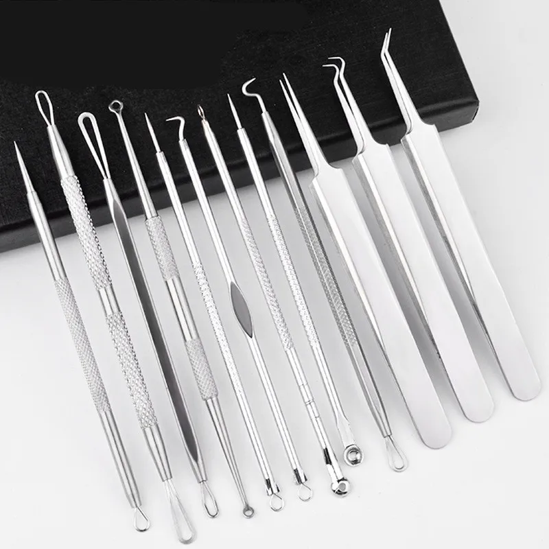 12 шт. Нержавеющая сталь угорь Иглы Tool Kit угорь комедона Прыщ Инструмент для удаления прыщей Уход за лицом набор инструментов