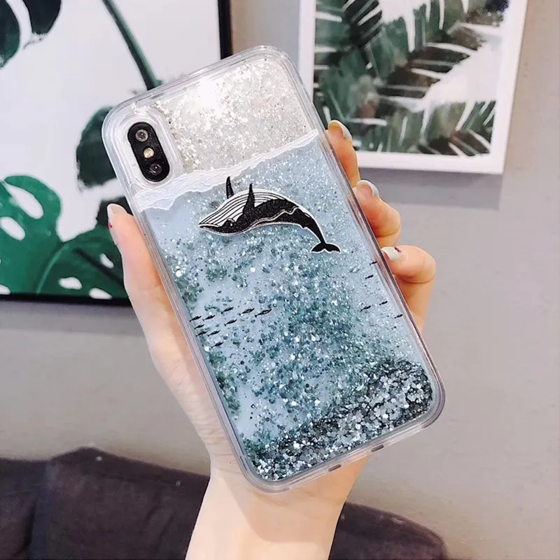 Блестящий чехол с рисунком океана Кита для iPhone XR X XS Max со звездным динамическим