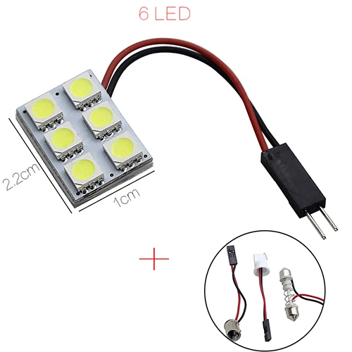 6 LED 1 Набор, автомобильный Панель чтения карты лампа 5050, 6, 9, 12, 15 24 36 48 светодиодный SMD купольный интерьерная лампа на крышу огни BA9S T10 C5W адаптер трубчатое основание - Испускаемый цвет: 6 LED