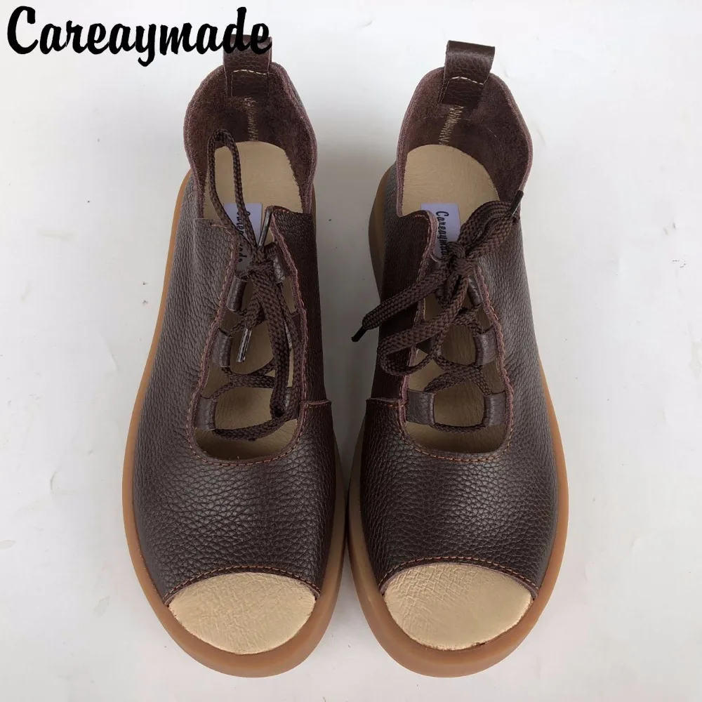 

Careaymade-Hot summer,Women open toe sandals,Head layer cowhide lace-up casual flat sandals,Mori girl leather sandals,2colors