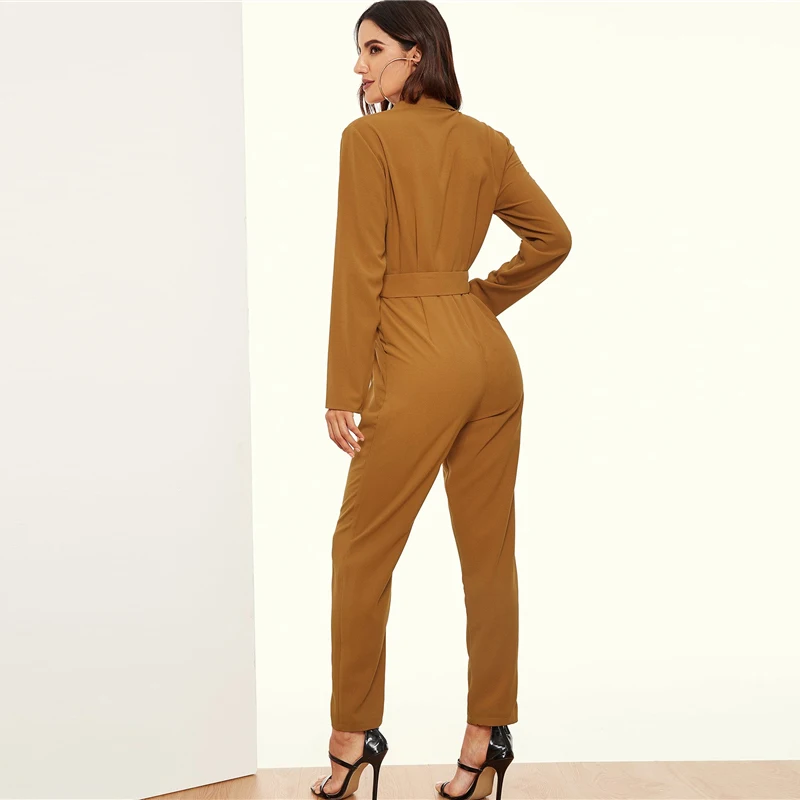 SHEIN Двухбортный Комбинезон С Глубоким V-Образным Вырезом Офисные Женские Комбинезоны