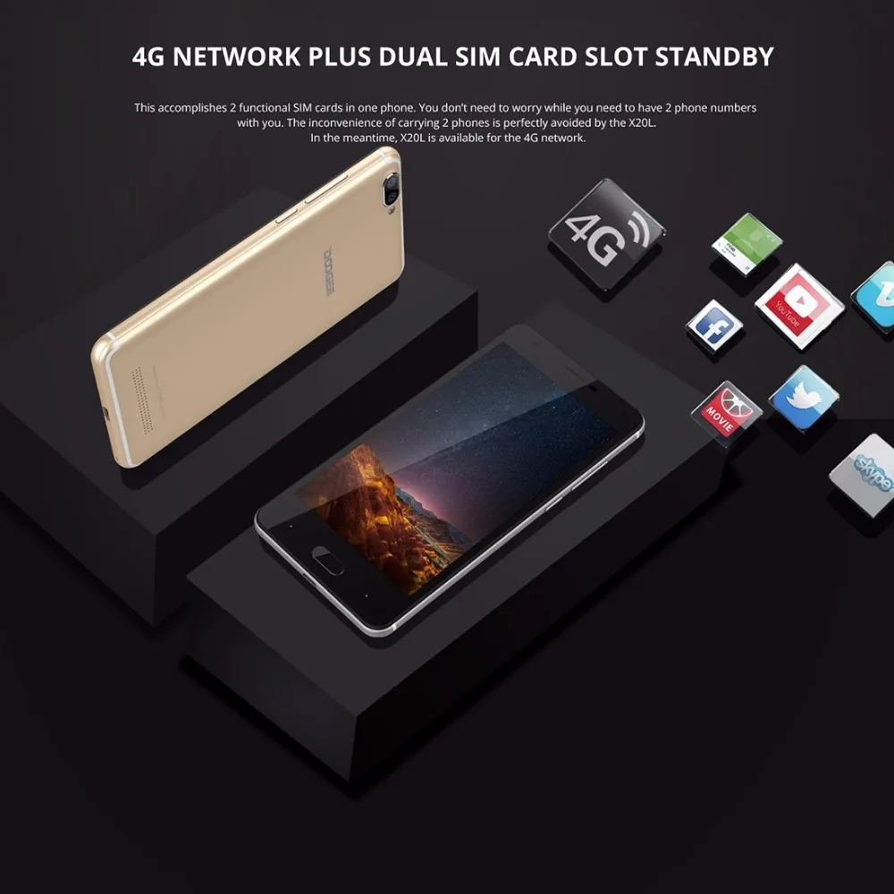 DOOGEE X20 5 0 ''смартфон Оперативная память 2 ГБ Встроенная 16 Android 7 MT6580 4 ядра сзади