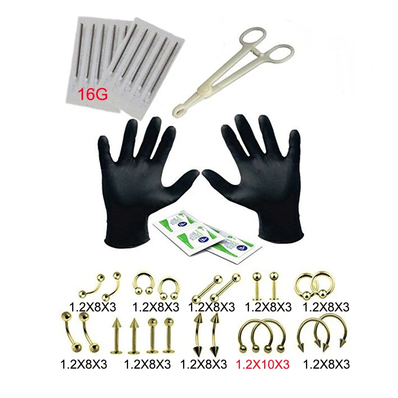 Набор инструментов для пирсинга тела 6 видов профессиональных прокола