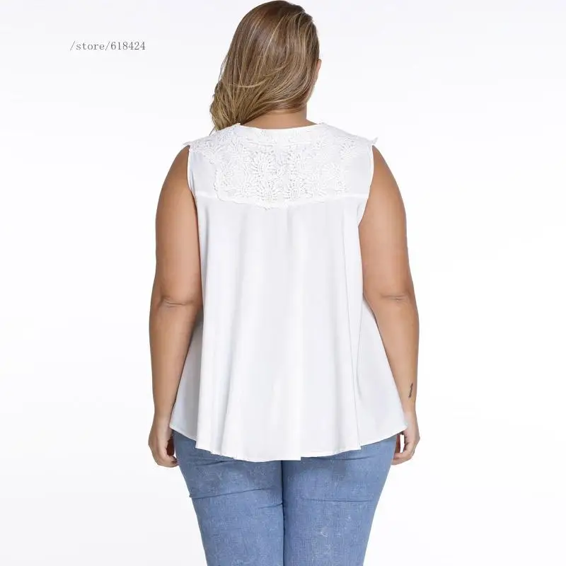 Белый случайный летняя мода женщины дамы плюс размер v шеи без рукавов твердые