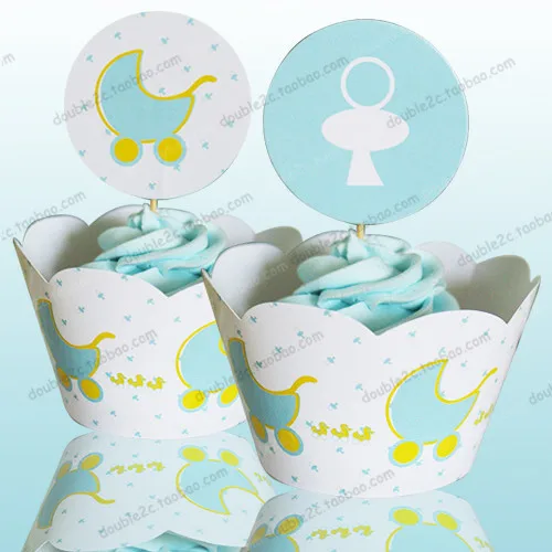 

Baby carriage cupcake wrappers baby shower boy decoration birthday party favors for kids,PRAM cup cake toppers picks supplies