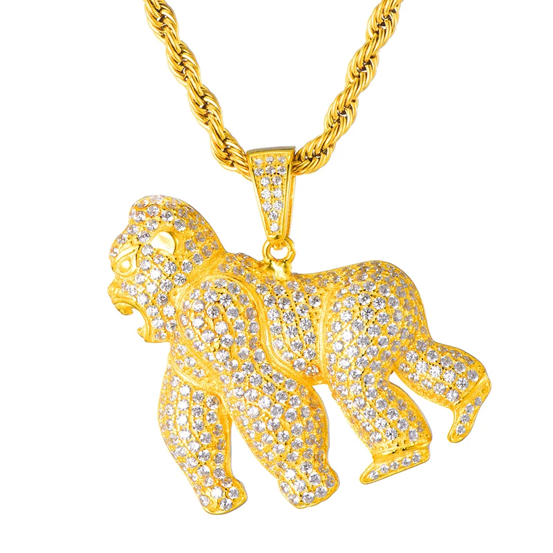 

Iced Out Bling Orangutan Shape Cubic Zirconia CZ Necklace Rhinestone Rope Chain Pendants & Necklaces For Men Hip Full Jewelry