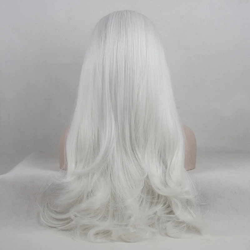 Повседневные 2" белые длинные натуральные волнистые синтетические волосы термостойкие Хэллоуин парик с кружевом спереди+ шапка H793241