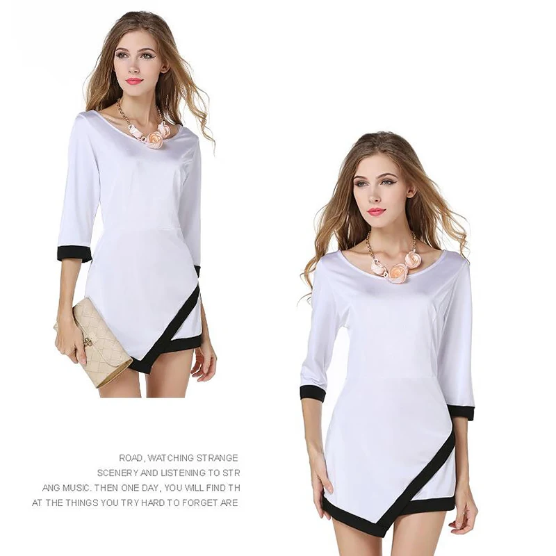 2018 новые модные черный белый цвет стежка асимметричное платье для Для Женщин