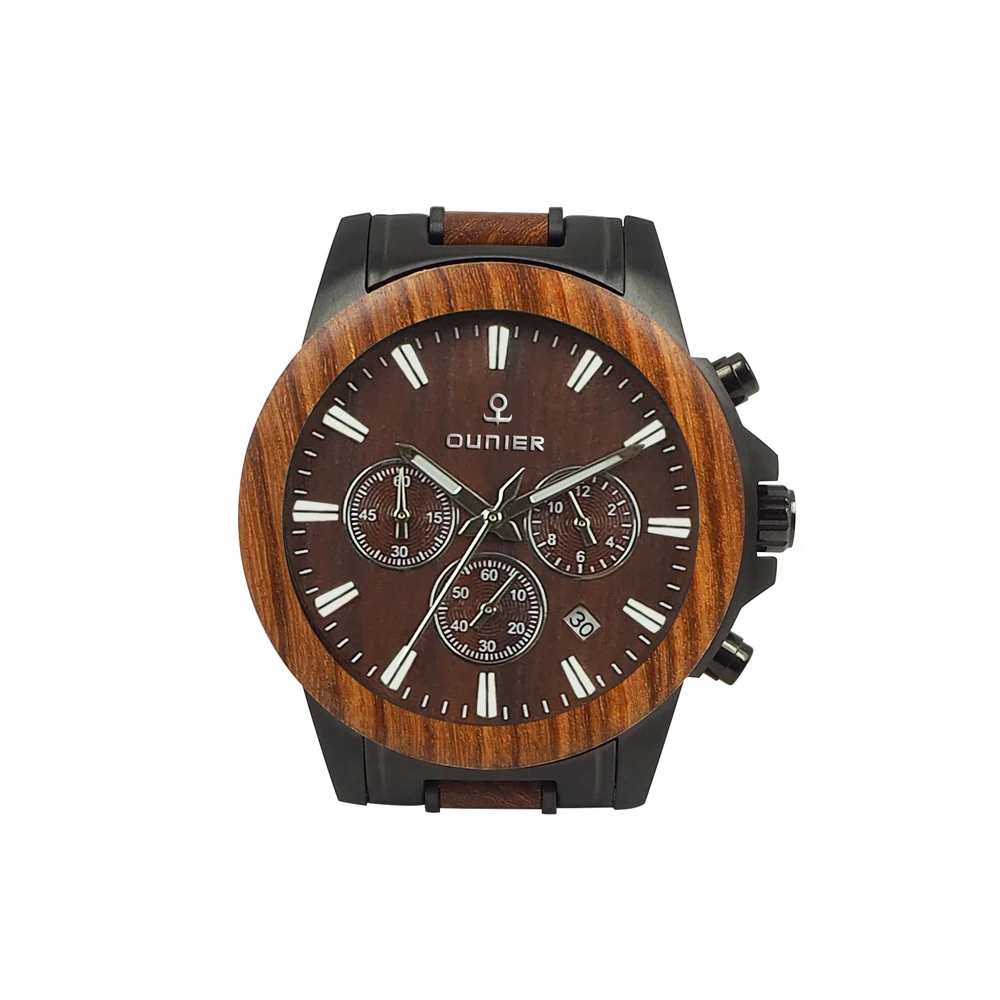 low price free shipping sapphire glass sandalwood watches with steel wooden watch paper box packing | Наручные часы