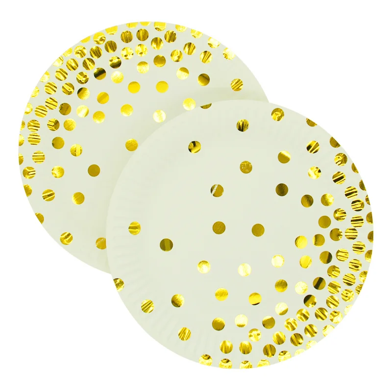 Gold Dot Plate 10pcs Одноразовые салфетки/стаканчики/тарелки в горошек цвета розового золота для свадьбы, вечеринки в честь рождения детей, одноразовые бумажные салфетки - Color: Gold Dot Plate 10pcs